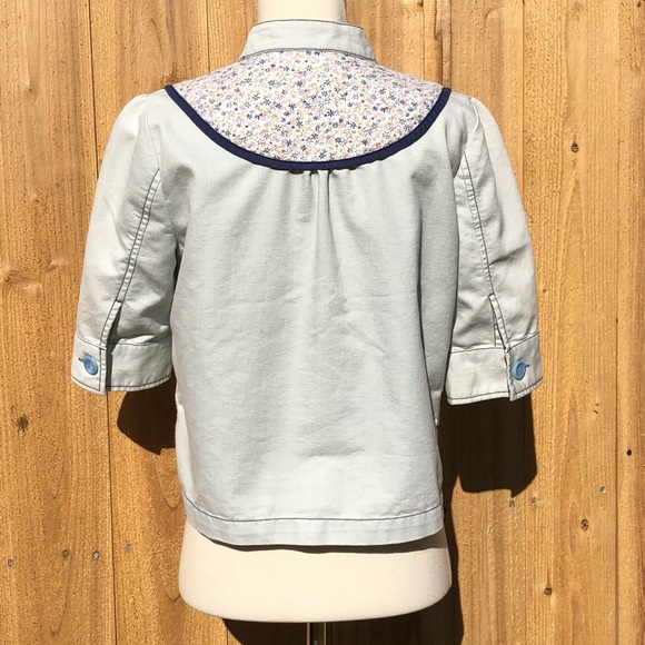 Anthropologie Lux 3/4 Sleeve Baby Blue Floral Print Jacket Size Small - Picture 4 of 8